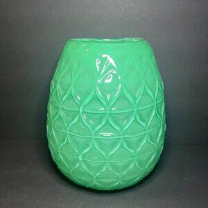 Esmeralda Sea Foam Green Hand Blown Thick Art Glass Geometric Pattern Vase 8"